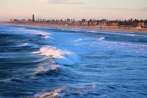 Anaheim California - view of city with ocean waves