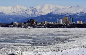 Anchorage Alaska - city across the frozen waters