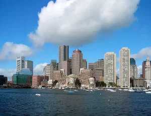 Boston Massachusetts - downtown view with bay in foreground
