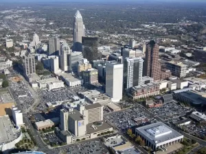 Charlotte - aerial view of the city at daytime