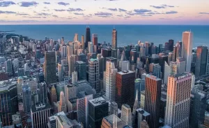 Chicago Illinois - drone view of downtown
