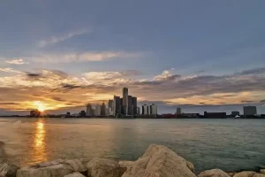 Detroit Michigan - view of city across the lake
