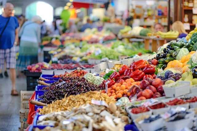 Farmers Market-display of fruits and vegetables