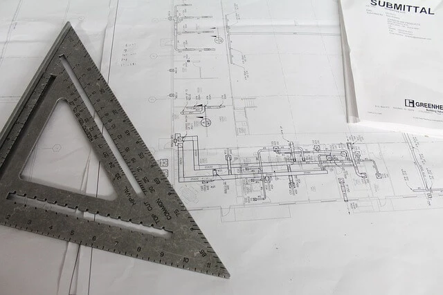 Home Building-Blueprint and Triangular Ruler Protractor Woodworking Measuring Tool