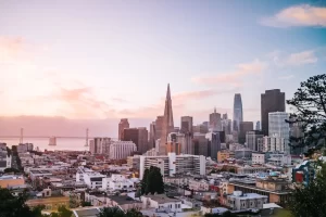 San Francisco - view of downtown buildings with bay in background