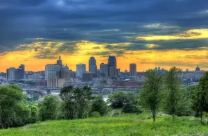 St. Paul Minnesota - distant pic of city at sunset